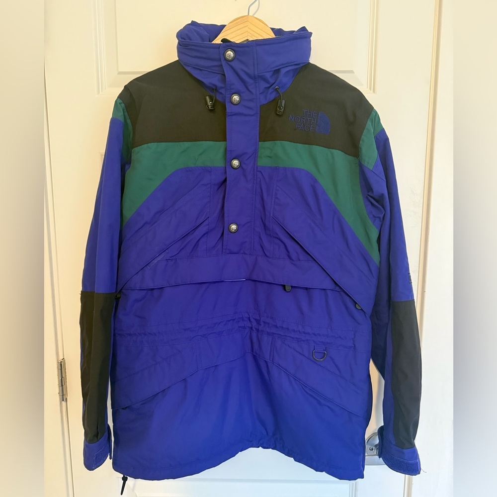 The North Face Mens Medium Blue Black Extreme Gear Packable Hood Pullover Coat